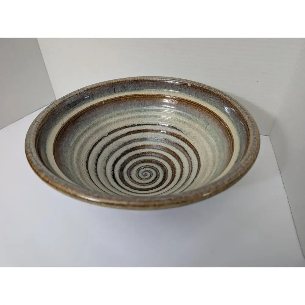 Bill Campbell Studio Art Pottery Bowl Spiraled Blue Brown Style Glaze